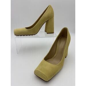 Bottega Veneta Tower Square Toe Suede Pumps Heels Yellow Size 38 / 8